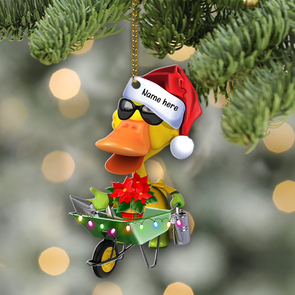 Gardening Duck  – Personalized Christmas Ornament- Christmas Gift For Gardeners