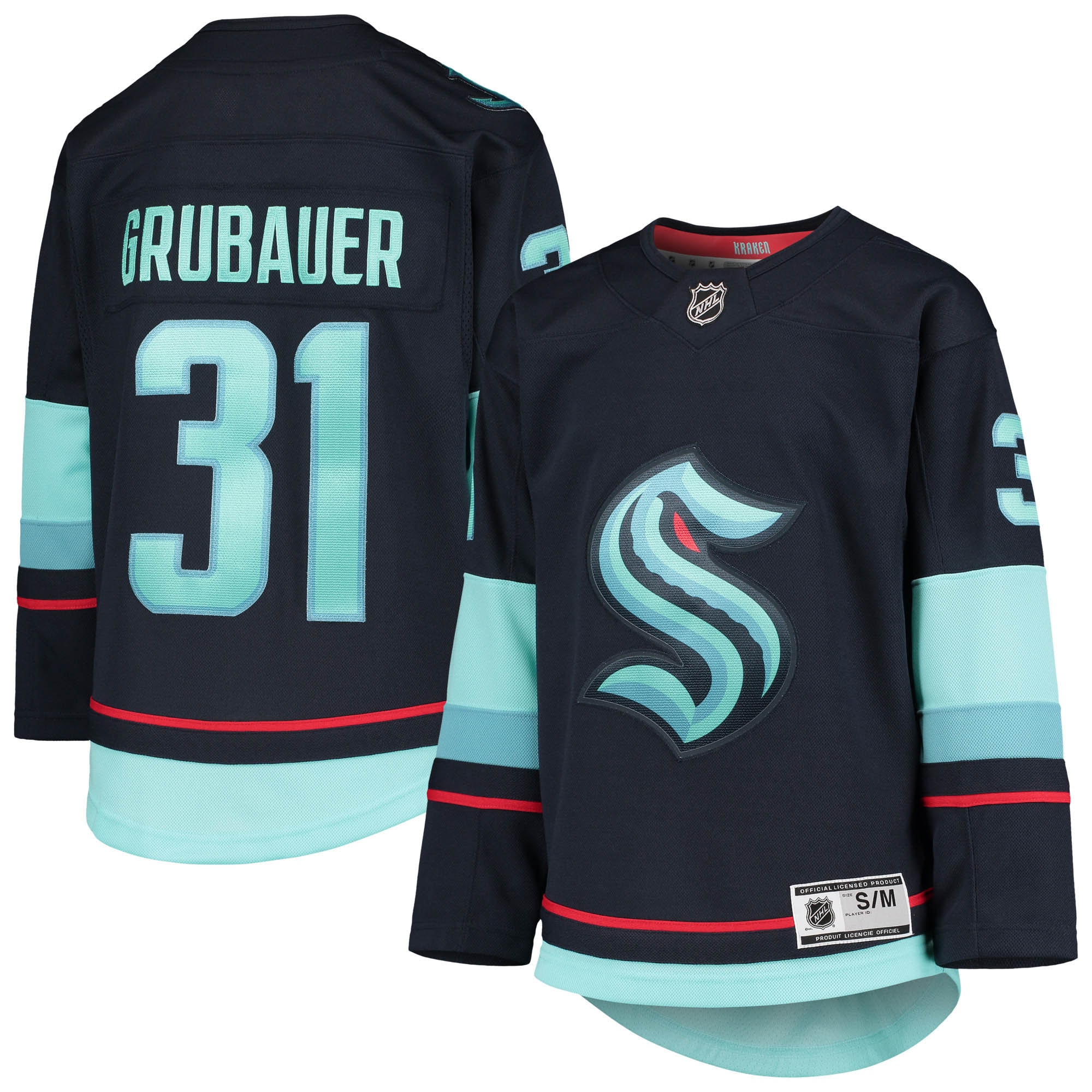 Philipp Grubauer Seattle Kraken Youth Home Premier Player Jersey – Deep Sea Blue