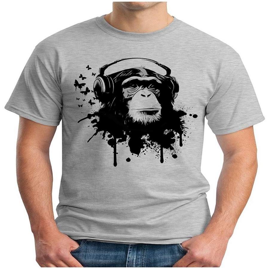 men t shirt fashion shirt T-Shirt TURNTABLES MONKEY HEADPHONE MUSIC MASTER MC REGGAE GEEK