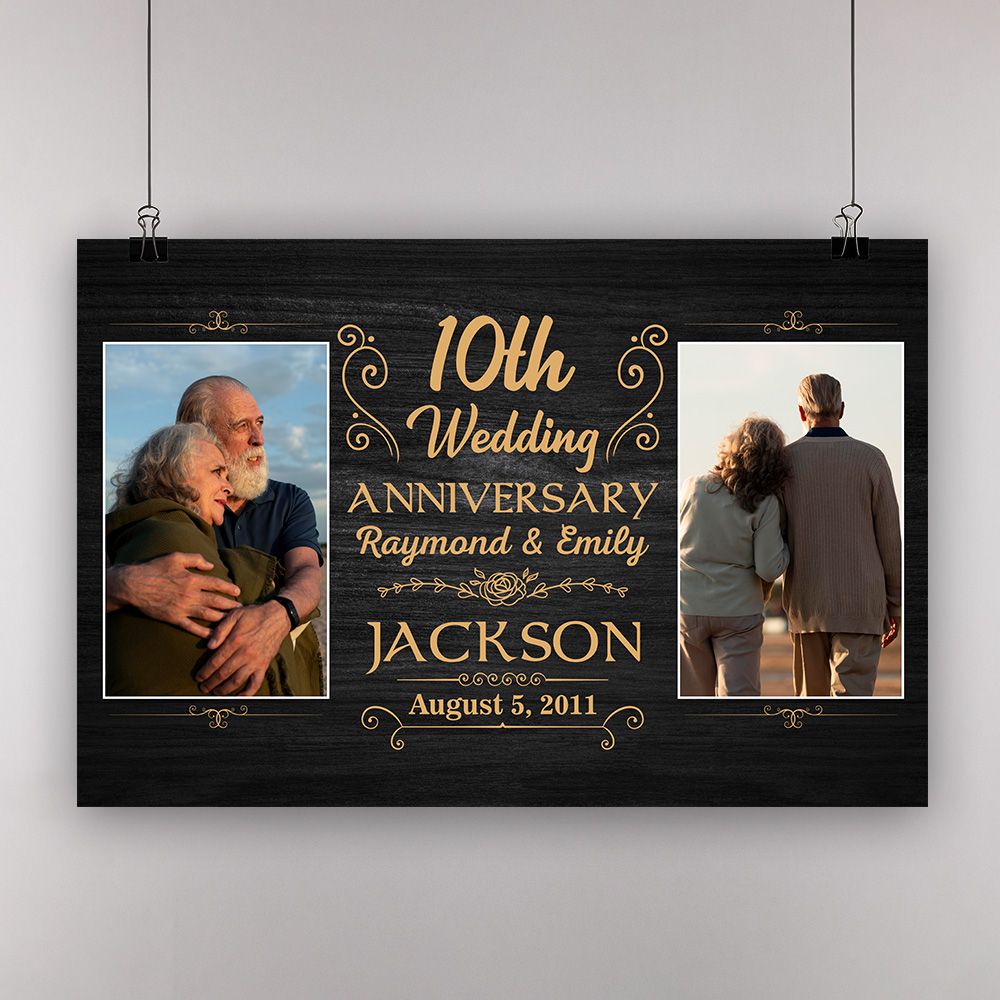 Personalized Photo, Names & Date 10Th Wedding Anniversary Gifts Poster For Couple, Husband, Him , Wife, Her
