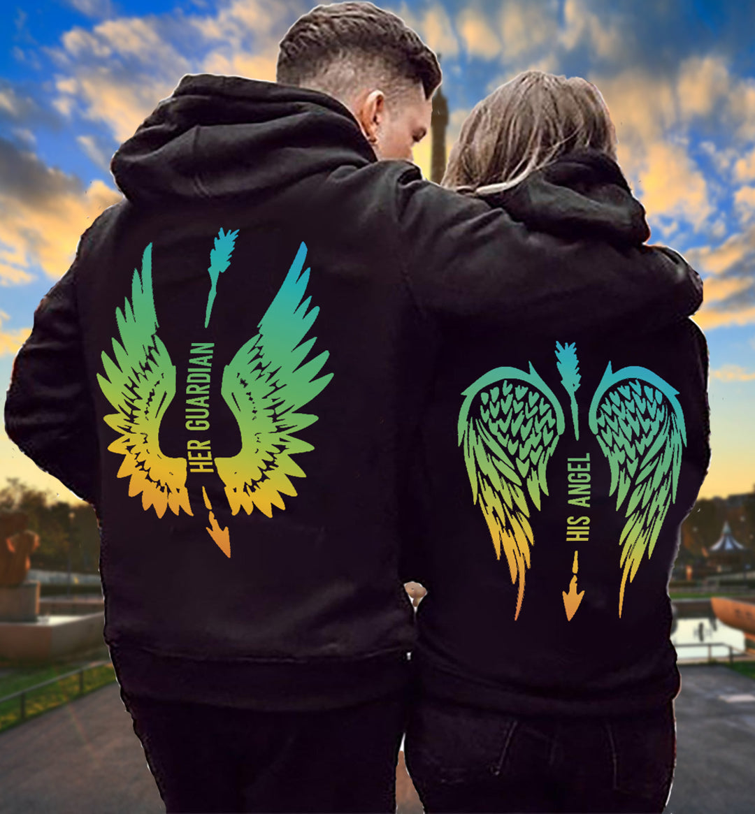 Her Guardian His Angle Hoodie, Wings Couple Hoodie, Couple Hoodie, Husband Wife Hoodie, Wings Hoodie, Unisex Sweater, Sweatshirt