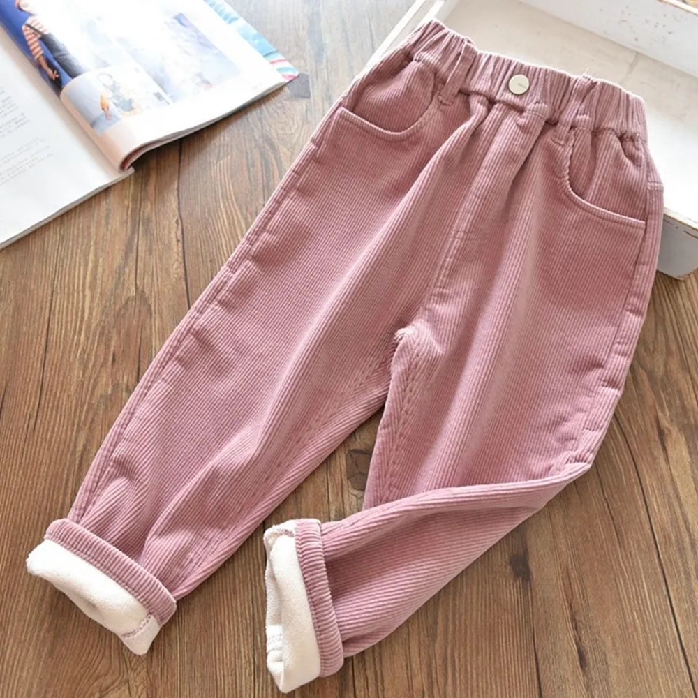 4-14 Years Kids Winter Corduroy Fleece Pants For Girls Solid Casual Sweatpants Soft Warm Children’s Clothing Thick Trousers alx