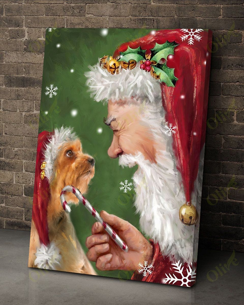 Yorkshire Terrier Talking To Santa Canvas Wall Art Home Decor