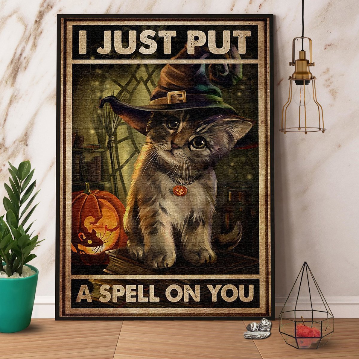 Cat Halloween I Just Put A Spell On You Satin Portrait Canvas Prints Poster Wall Art Decor