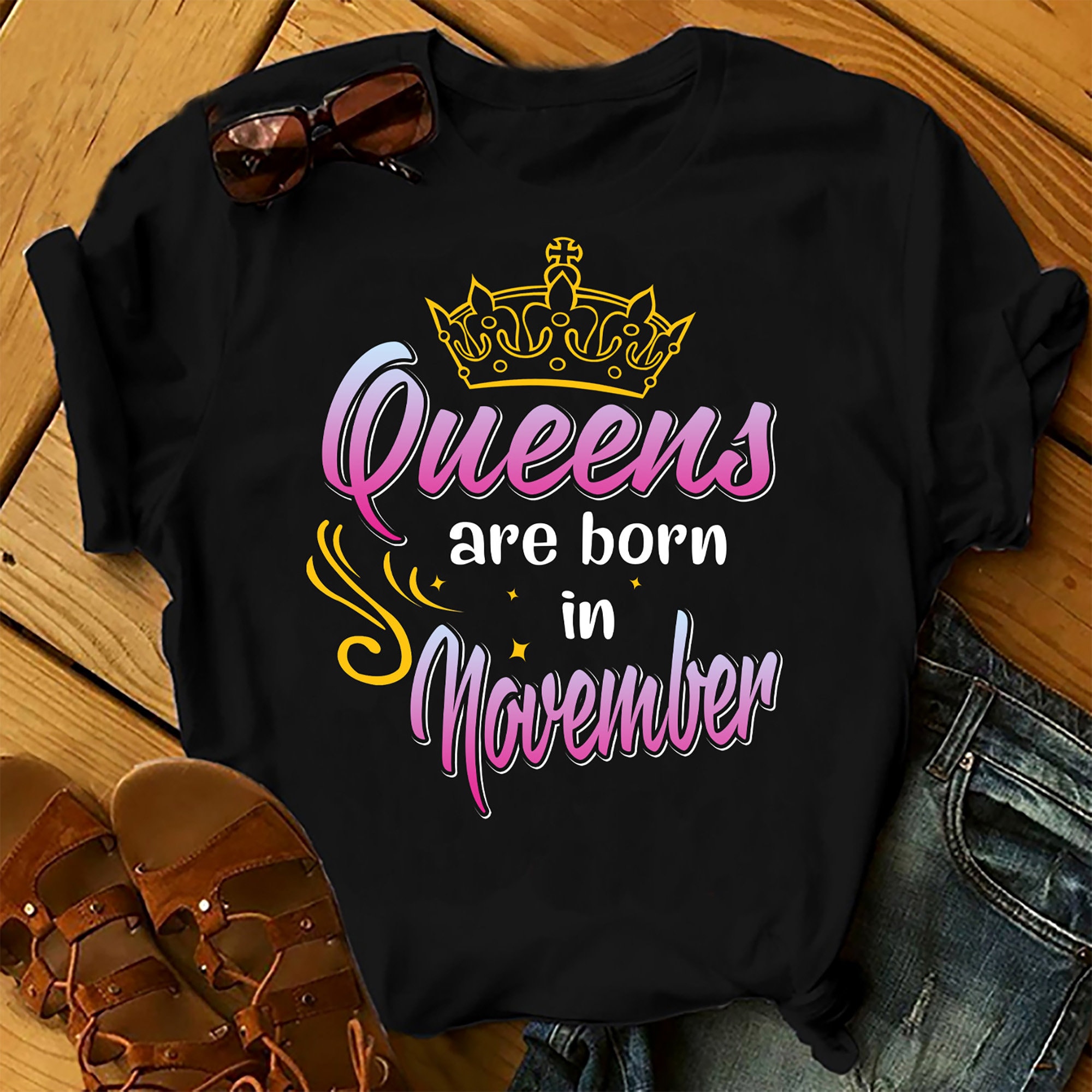 Personalised Custom Birthday Month T-shirt Queens Are Born In November Shirts Women Birthday T Shirts, Summer Tops Beach T Shirts