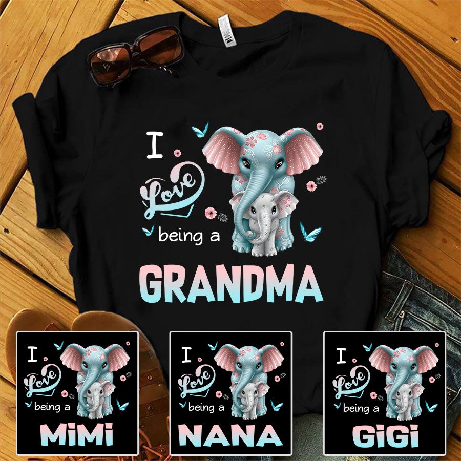 I Love Being A Grandma , Personalized Grandma T-Shirt, Elephant Love