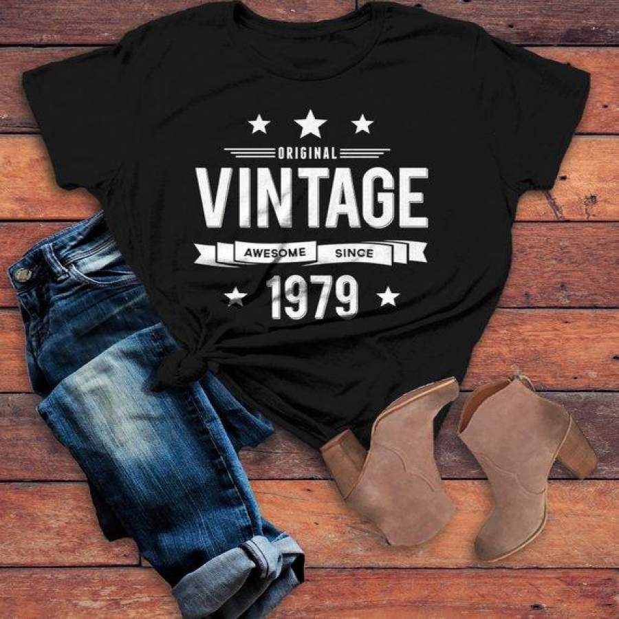 Women’s 40th Birthday T Shirt Original Vintage Shirt Awesome Since 1979 Gift Idea 40th Birthday Shirts Vintage Tee Vintage Shirt