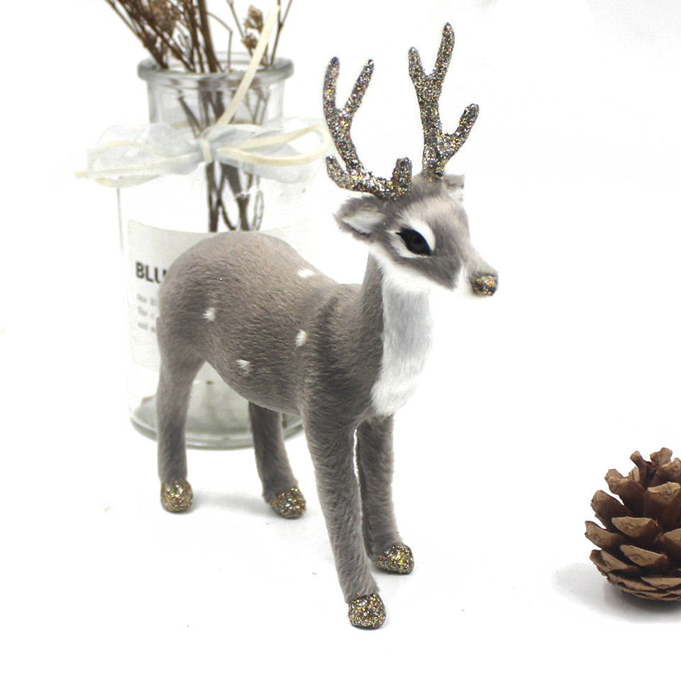 Aidoufen Simulation Christmas Deer Model Favor Xmas Home Decoration Craft Ornaments Display Table Reindeer Elk Animal Miniatures Kid Gift Easter