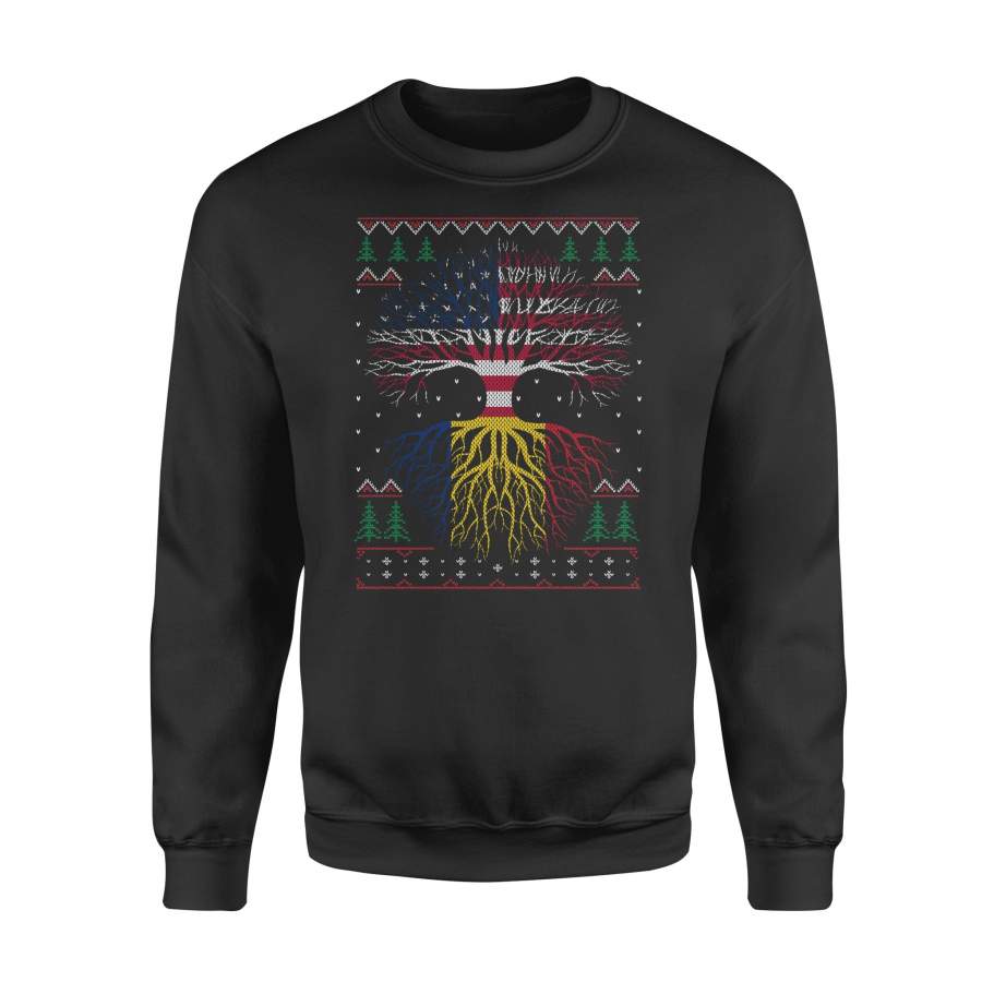 YOLOstuff Romanian Roots American US Grown Flag Ugly Christmas – Standard Fleece Sweatshirt