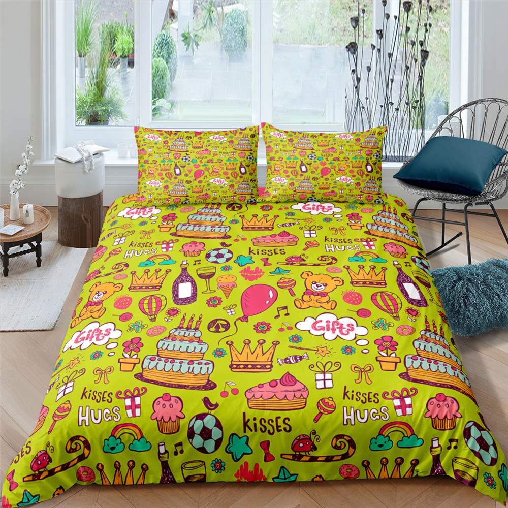 Cartoon Bedding Set Birthday Party Luxury Duvet Cover Single King Size Home Decor Bed Cover Pillowcase For