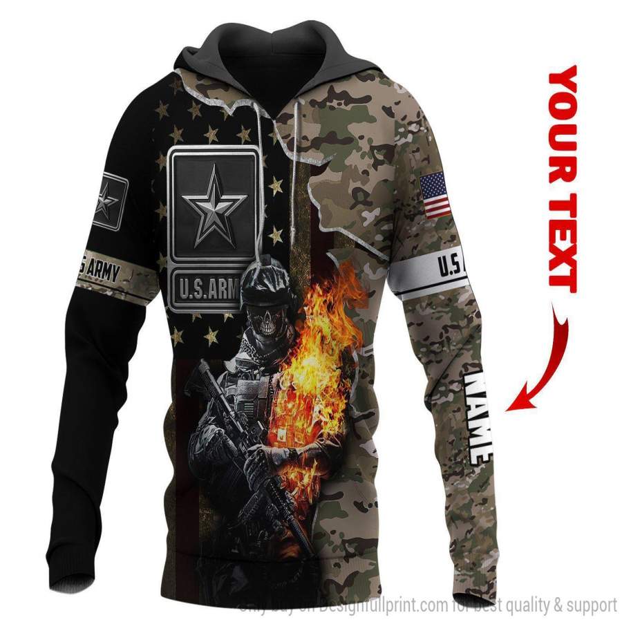 Personalized US Army Skull Fire Unisex Hoodie HG – Plumosu Store