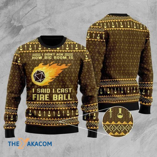 Merry Xmas I Didn’T Ask How Big Room Is I Said I Cast Fireball Knit Vintage Pattern Ugly Christmas Sweater