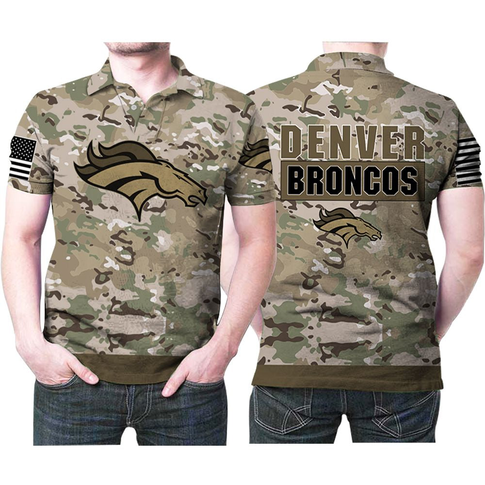 Denver Broncos Camouflage Pattern Us American Flag 3D Printed Gift For Denver Broncos Fan Polo Shirt