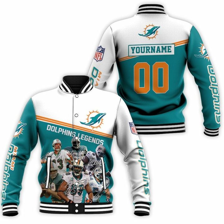 Miami Dolphins Custom Name Number Legends Baseball Jacket