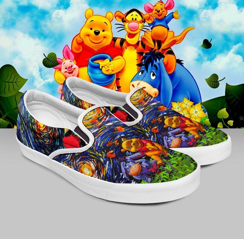 Pooh Bear Character Winnie The Pooh Starry Night Art Sneaker Design Gift For Fans Custom Shoes Slip On Shoes