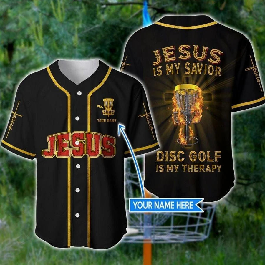 Cross Flame Baseball Jersey – Jesus Disc Golf Is My Therapy Custom Baseball Jersey