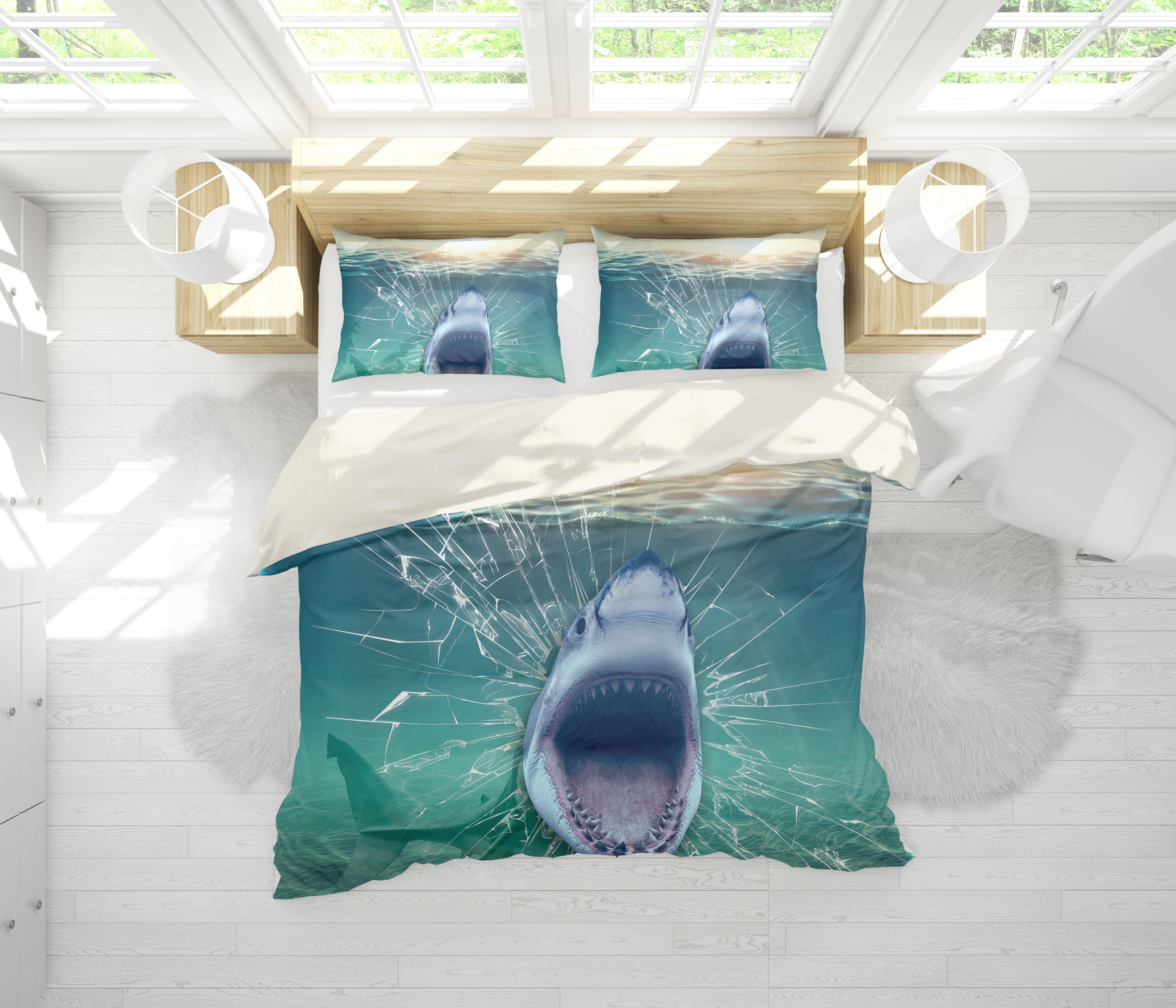 3D Shark Blue Sea Quilt Cover Set Bedding Set Pillowcases 166