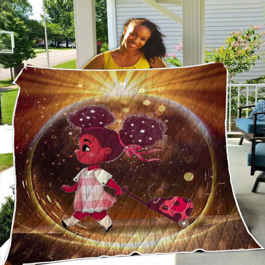 African American Cute Daughter – Back To School Afro Balloon Girl Quilt Blanket Christmas Gift Ideas