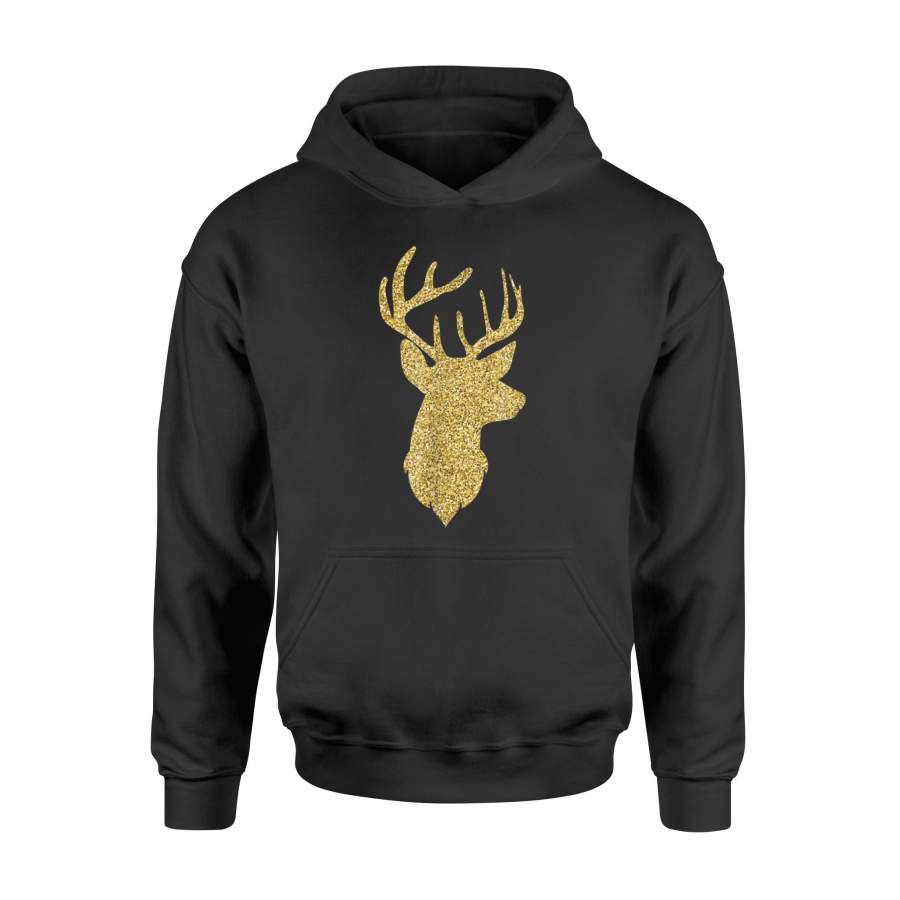 Gold Glitter Reindeer Christmas Holiday Hoodie