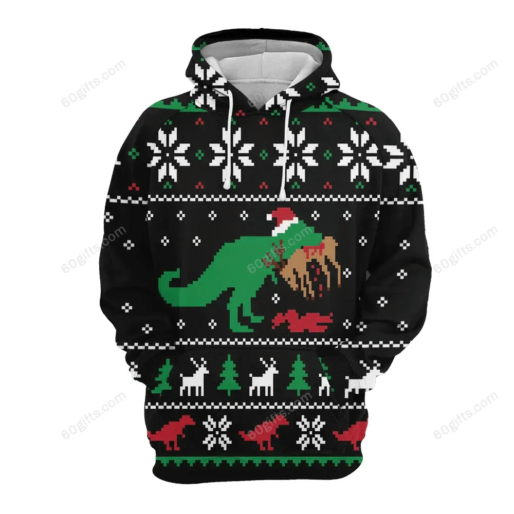 Christmas Gift Ideas 3D Hoodie, Zip Hoodie, Hoodie Dress, Sweatshirt Christmas T-Rex All Over Print