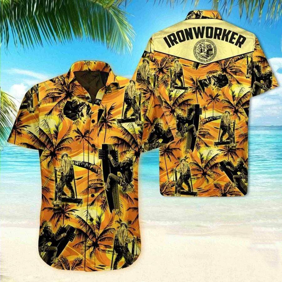 Hawaii Aloha Shirt Made In Ironworker Palm Tree Ha30146