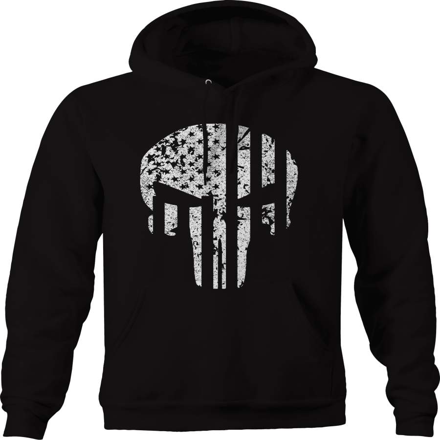 American Flag Vertical Tactical Military Punisher Skull Hoodie ...
