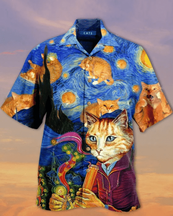 Starry Night Earl Cat Hawaii Shirt Va Ha36061