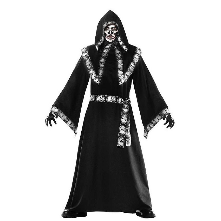 Wizard Horror Grim Reaper Costume Women Men Monk Cloak Robe Priest Witch Dress Skeleton Zombie Halloween Purim Party Fancy alx