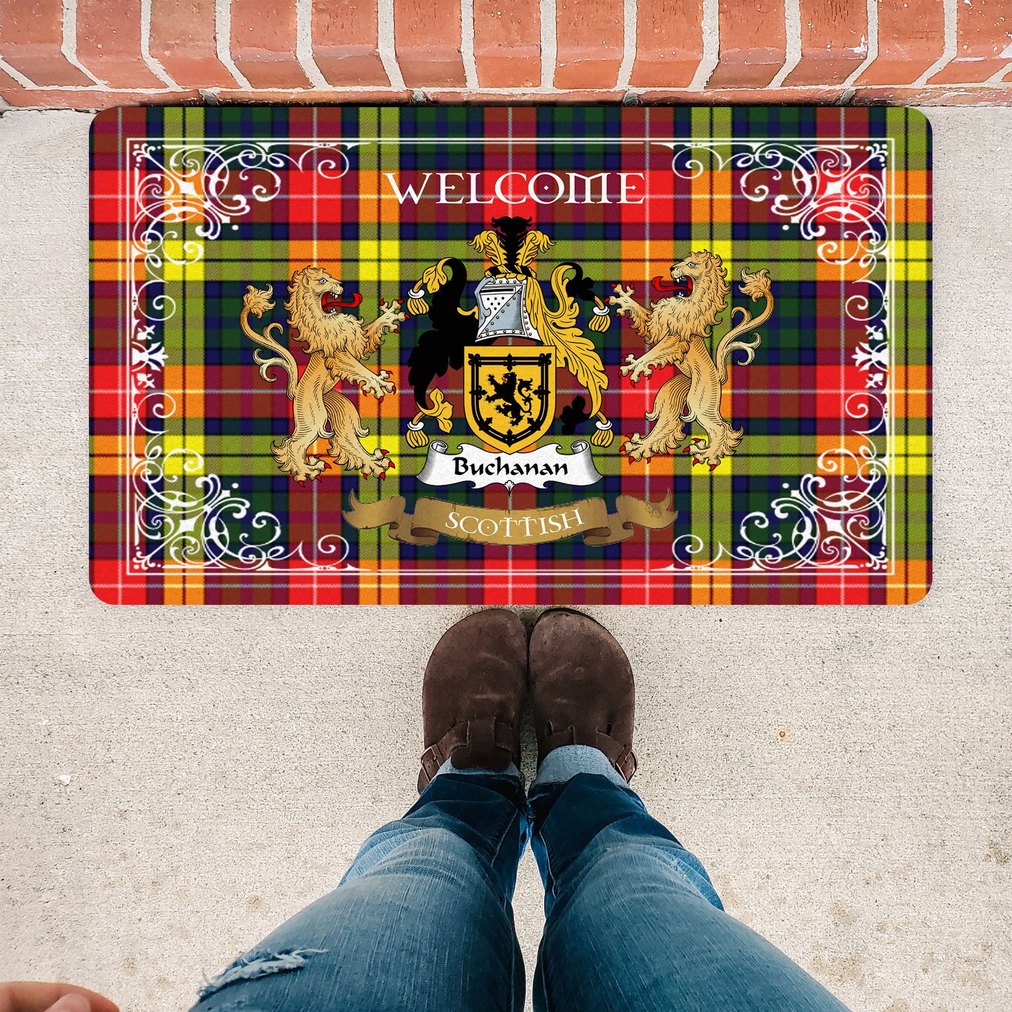 Scotstee Shop Tartan Door Mat The Family Buchanan Modern Scottish Plaid Doormat, Welcome Mat, Christmas Door Mat