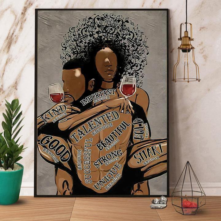 Black Couple Love Music And Wine Gift For Family Home Decor Matte Canvas Canvas Prints