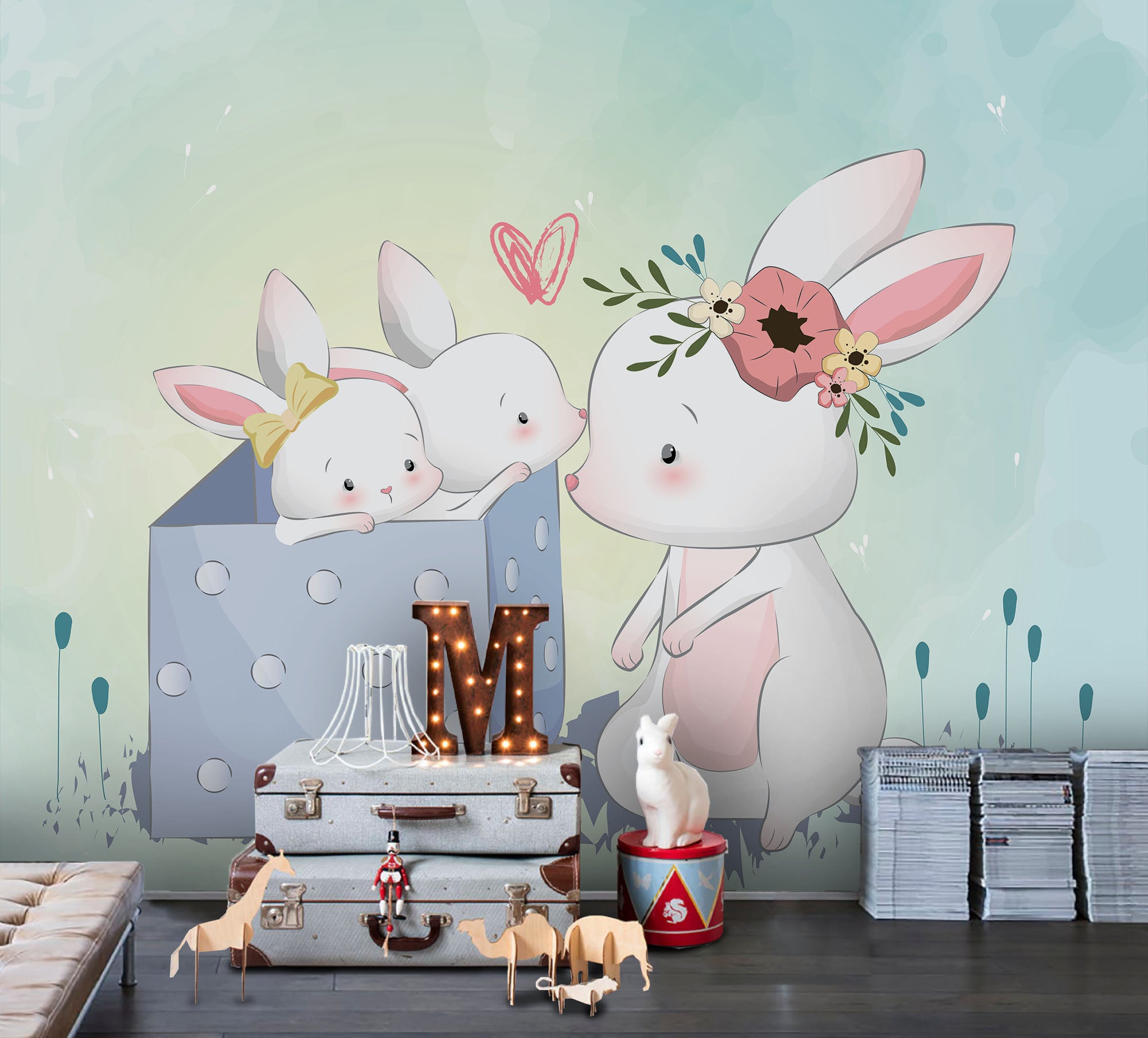 3D Rabbit Wall Mural Wallpaper Sf34