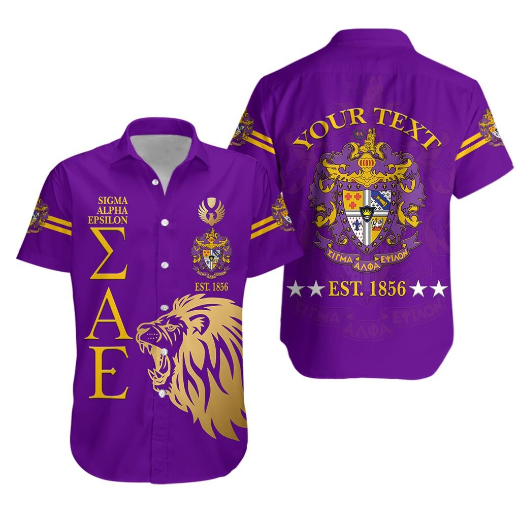 (Custom Personalised) Sigma Alpha Epsilon Sae Hawaiian Shirt Simple Style – Purple Lion Ver Lt8