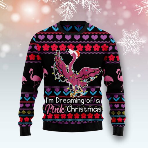 Flamingo I’M Dreaming Of A Pink Christmas Ugly Christmas Sweater | Adult | Us1663