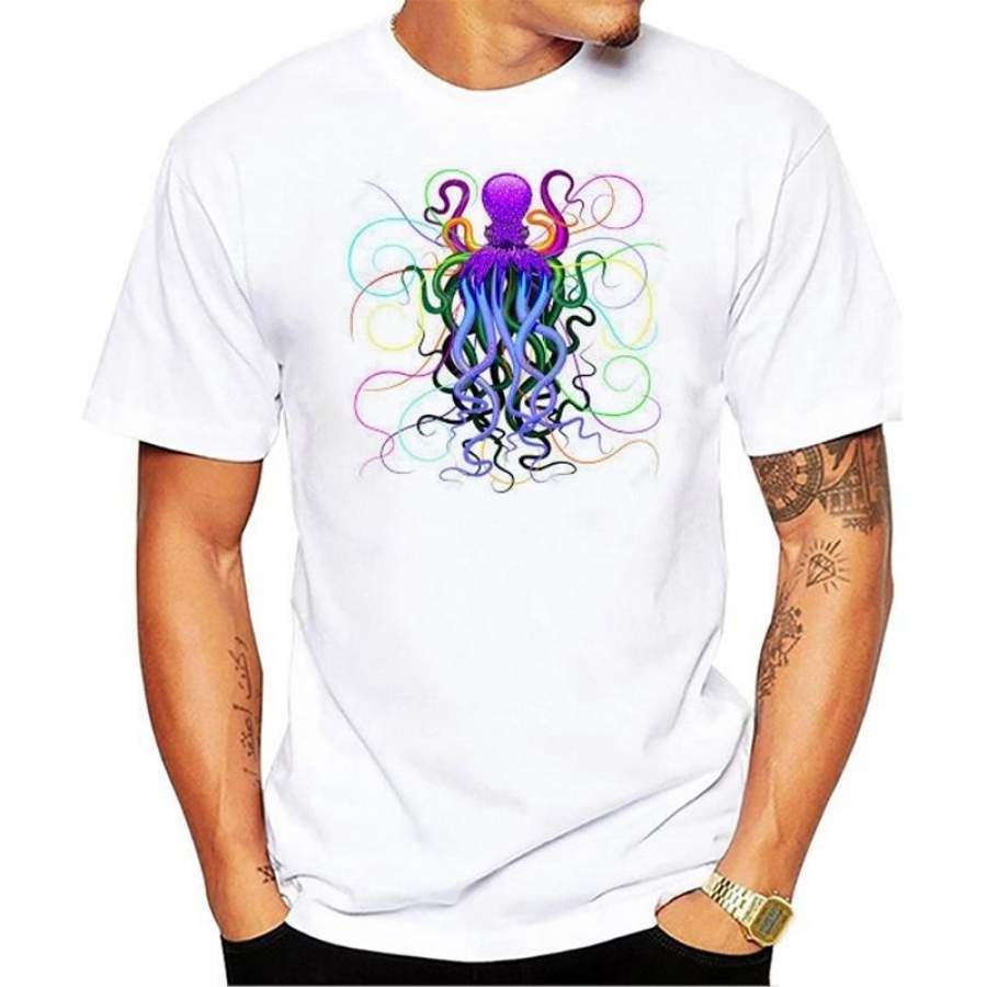 Fashion short sleeve design Psychedelic octopus printed men t-shirt cool funny men’s tee shirts tops men T-shirt casual t shirts