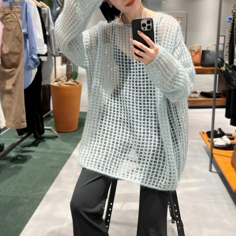 TEROKINIZO Knitted Hollow Out Pullovers Women Solid Color Simple High Street Sweaters O-neck Long Sleeve All-match Pull Femme alx