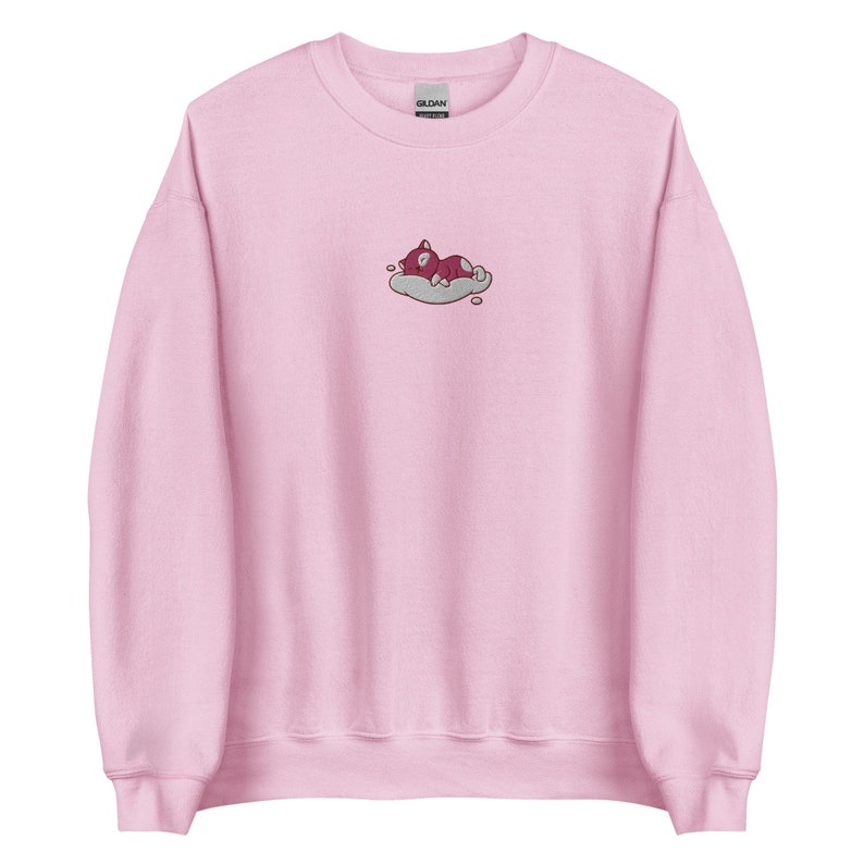 Sleepy Cat Embroidered Sweatshirt 2D Crewneck Sweatshirt All Over Print Sweatshirt For Women Sweatshirt For Men Sws3977