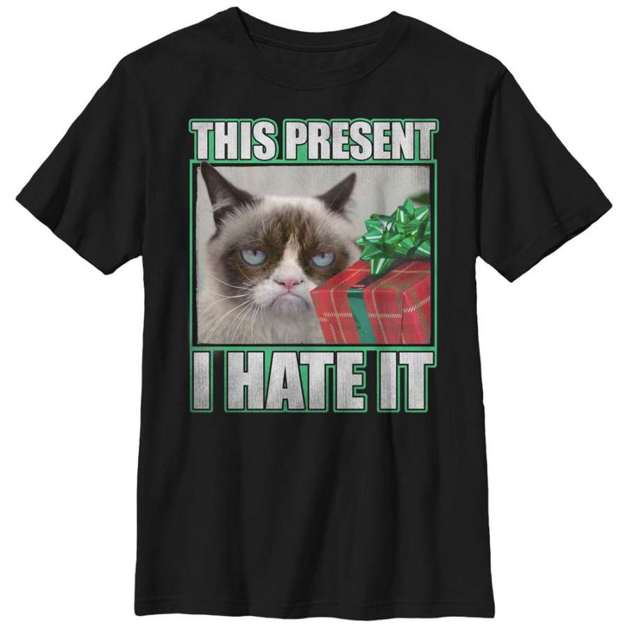 Grumpy Cat Boy’s Christmas Present Hate It  T Shirt Black S