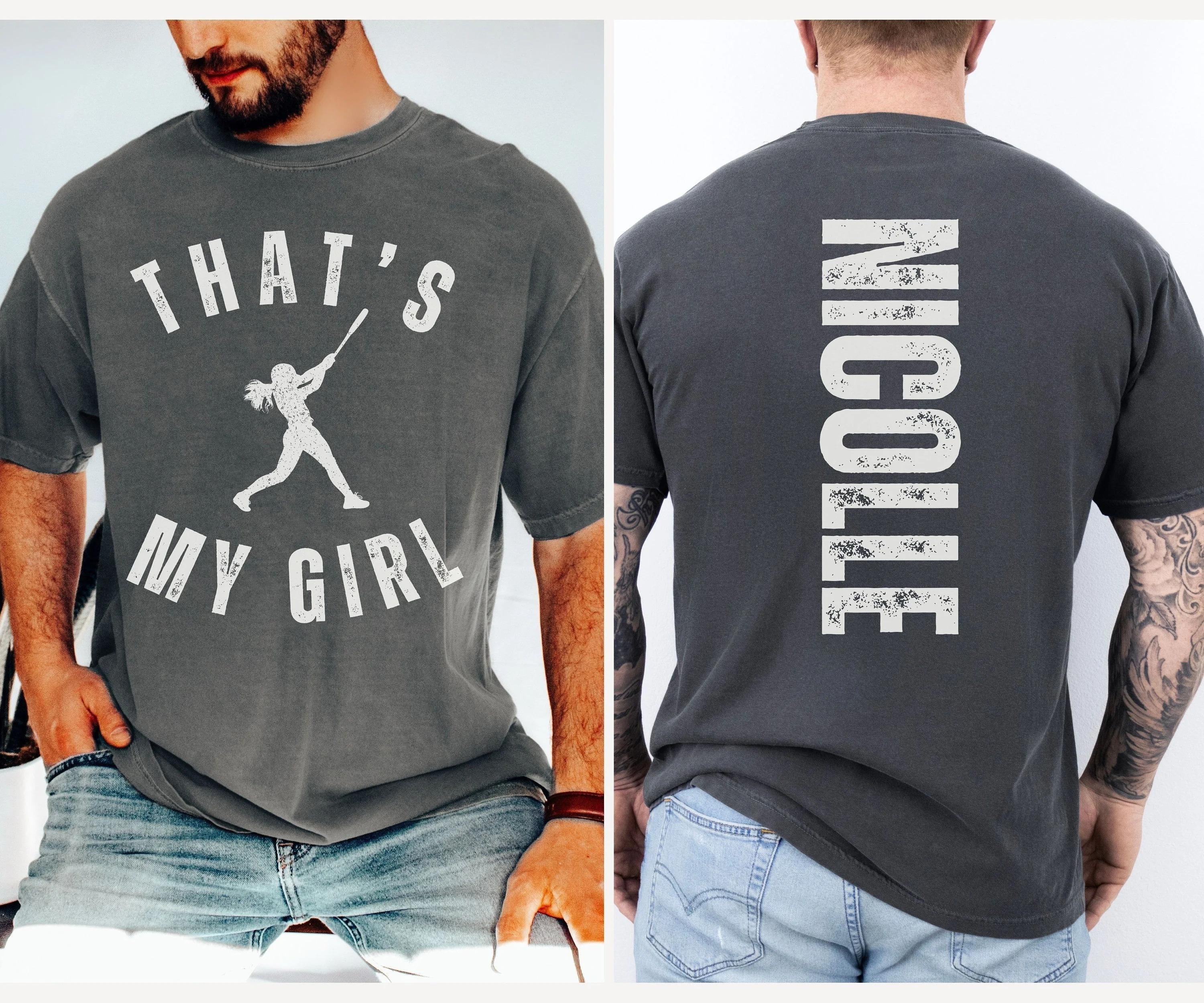 Comfort Colors Custom That’s My Girl Softball Dad Shirt, Personalized Gift for Dad Mom, Cute Softball Dad Sweatshirt, Softball Dad Shirt