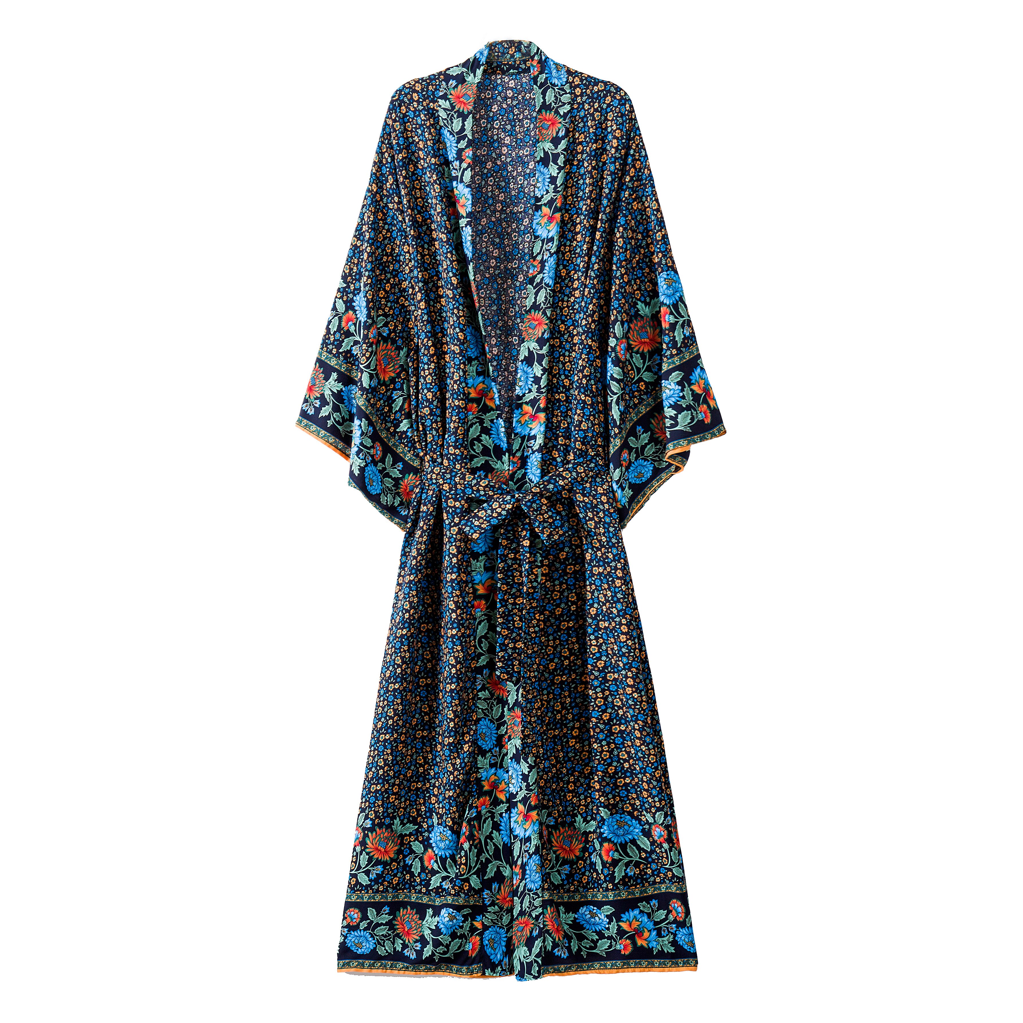 Boho Vintage Bohemian Dresses Floral Print Maxi Hippie Long Duster Shrug Rayon Cotton Vestidos Wrap Dress Boho Dresses alx