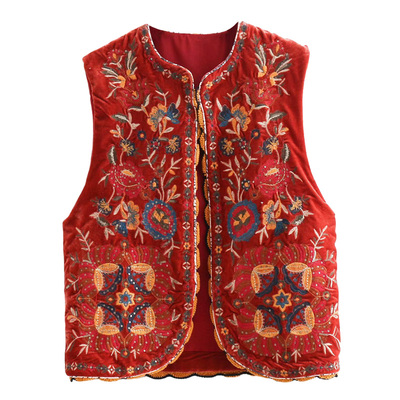 Vintage autumn Floral Embroidery Sequins Velvet women vest 2020 Fashion sleeveless cardigan Ladies Outerwear Casual Waistcoat alx