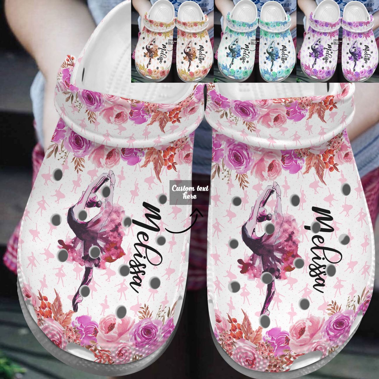 Ballet Personalized Personalize Clog, Custom Name, Text, Fashion Style For Women, Men, Kid, Print 3D Whitesole Ballet Dancer