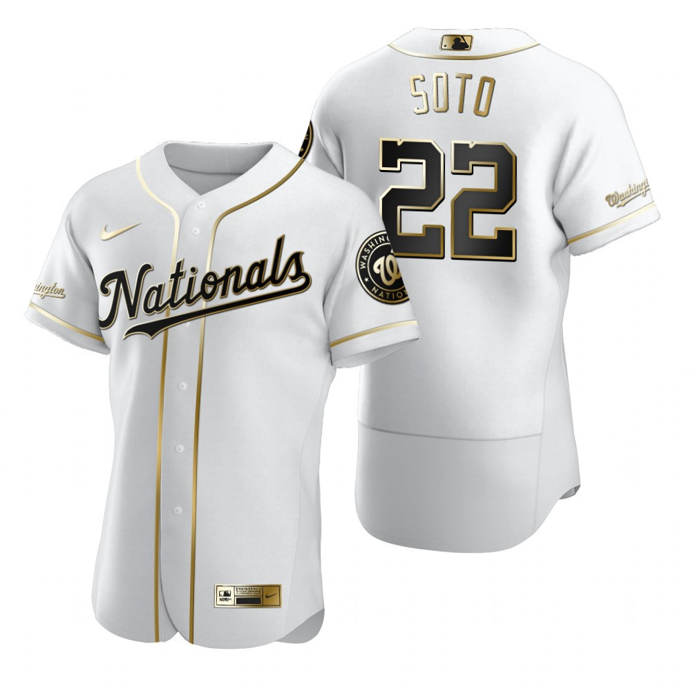 Washington Nationals #22 Juan Soto MLB Golden Brandedition White Jersey Gift For Nationals Fans