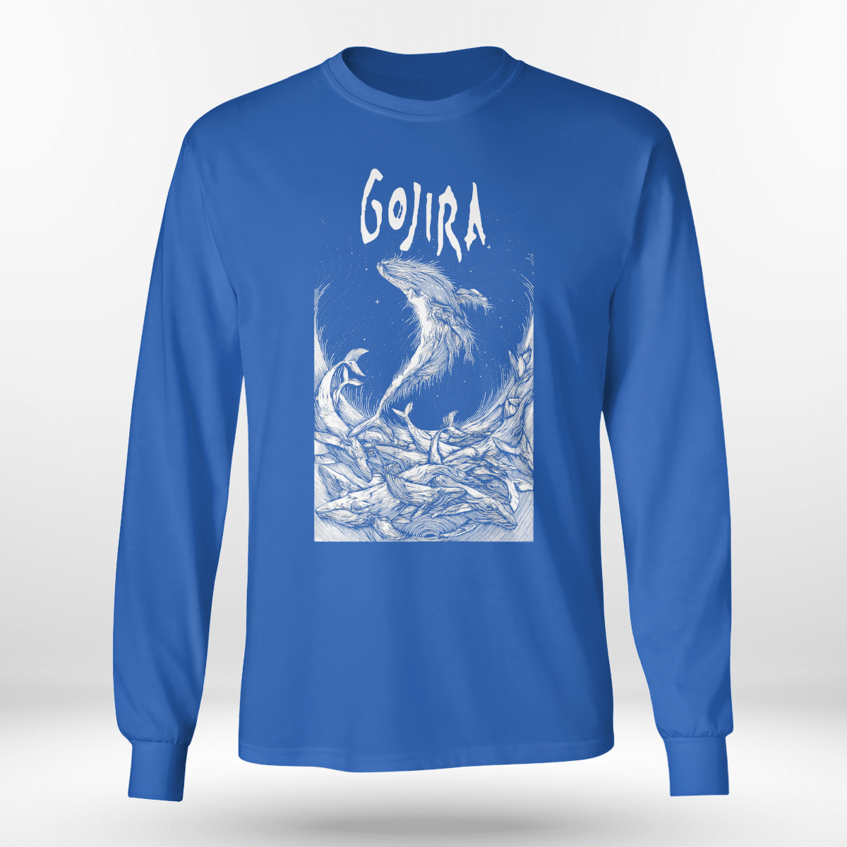 Gojira Merch Wood Block Whales Long Sleeve Tee