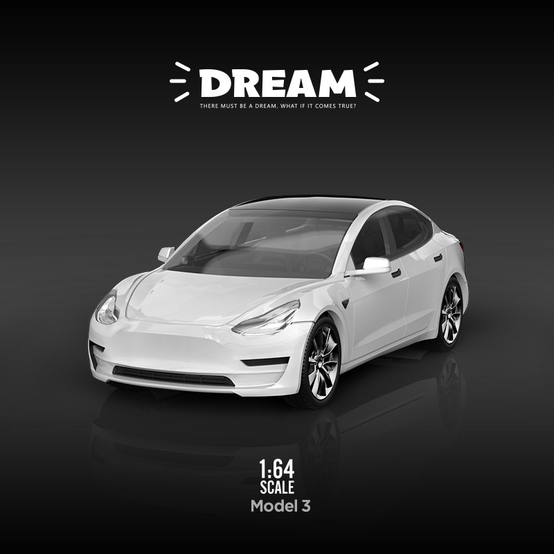 Timemicro 1:64 DREAM Series Tesla Model3 New Energy Electric Vehicle Simulation Model Car alx