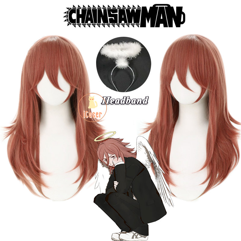 Anime Chainsaw Man Angel Devil Cosplay Wig Red Long Hair Headband Free Wig Cap Makima Hayakawa Aki Halloween Party for Men Women alx