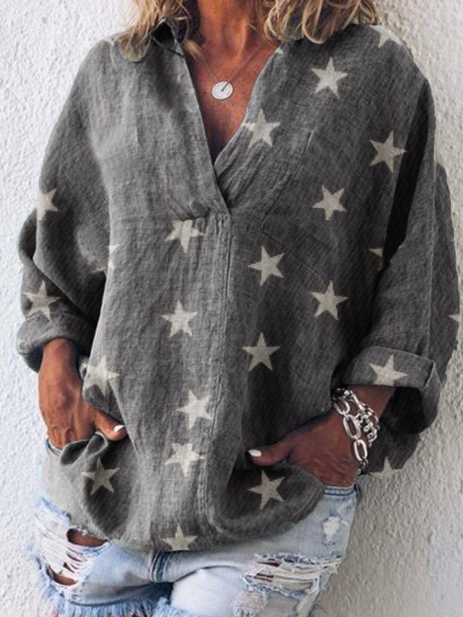 Women’S Star Print Loose Long Sleeve Top