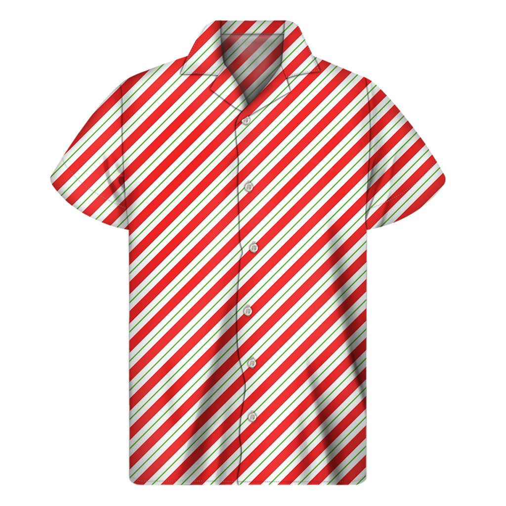 Christmas Candy Cane Stripe Print Men’S Short Sleeve Shirt