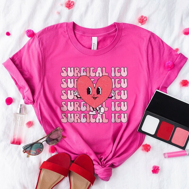 Retro SICU Valentine’s Day T-Shirt, Funny Surical ICU Nurse Sticu Rn Tech Vday Shirt, Intensive Care Love Tshirt Gift Cupid’s Favorite