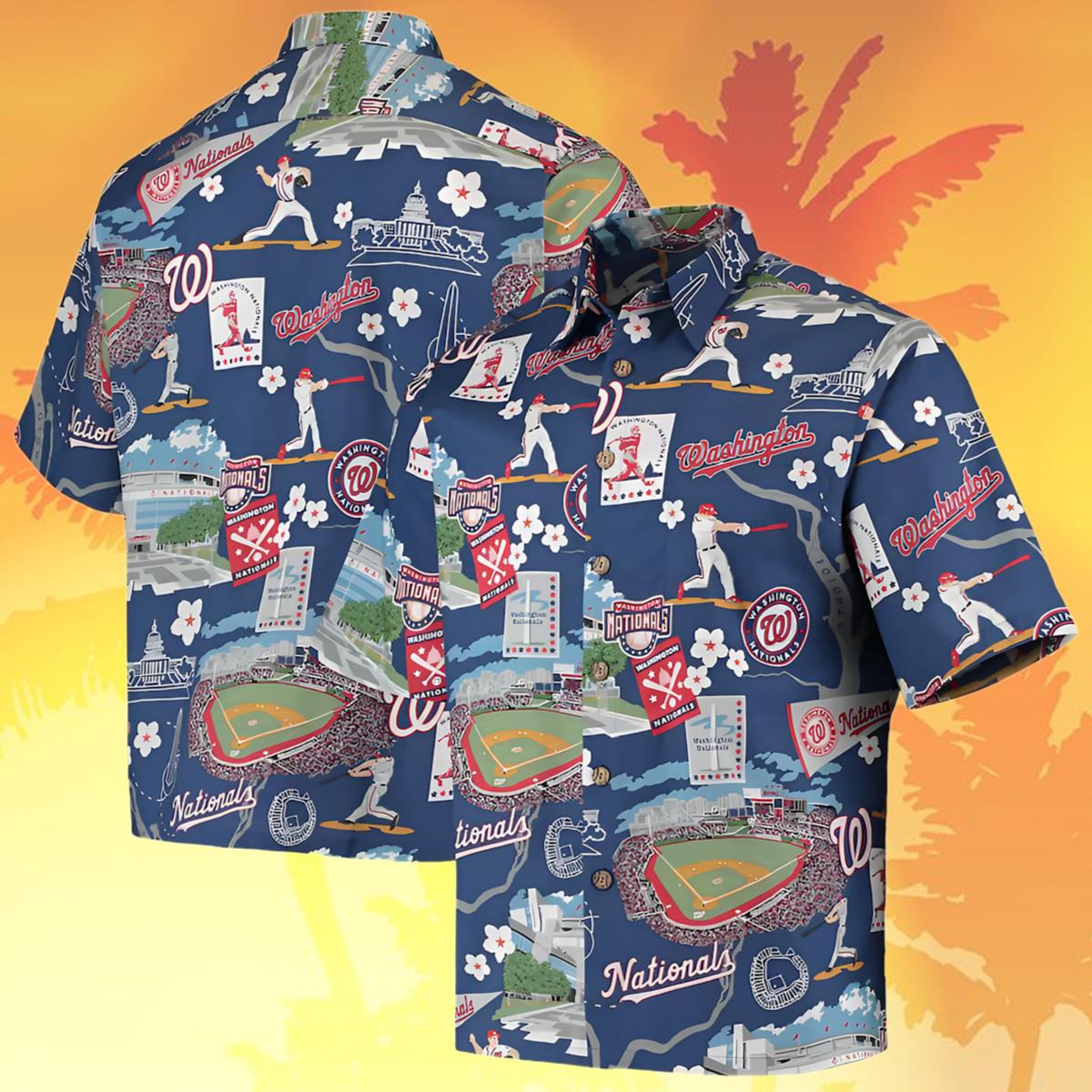 Reyn Spooner Navy Scenic Nationals Hawaiian Shirt