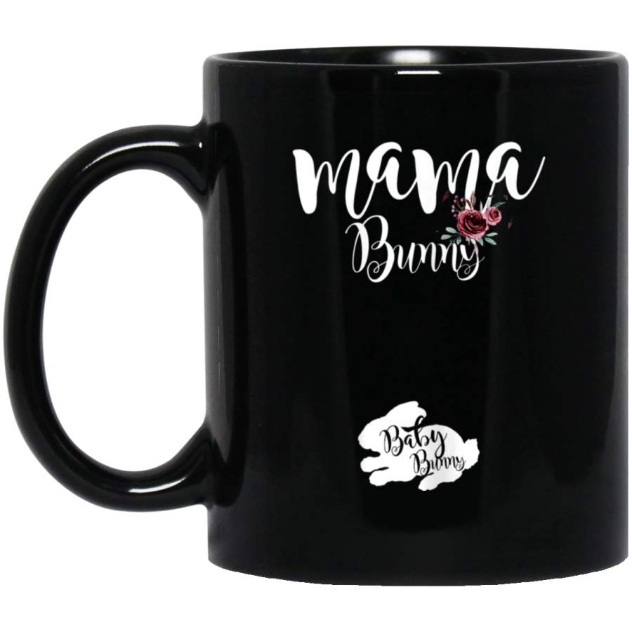 Womens Pregnant Floral Gift Mama Bunny Baby Bunny Easter Pregnancy Black Mug